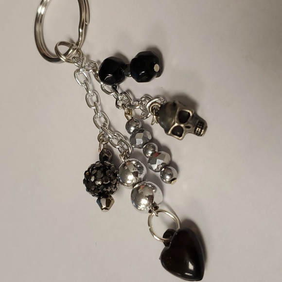 Handmade black silver skull Keychain.